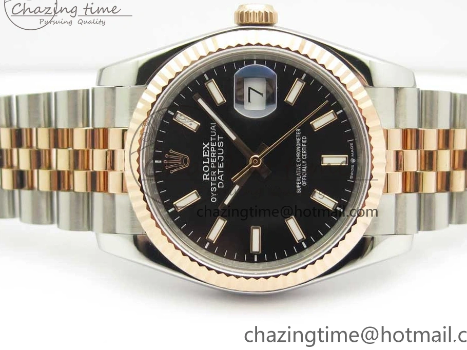 0506 EasyMatch DateJust 36mm 904 SS RG Wrapped 116231 GMF Black Dial on SS RG Wrapped Jubilee Bracelet A 3275